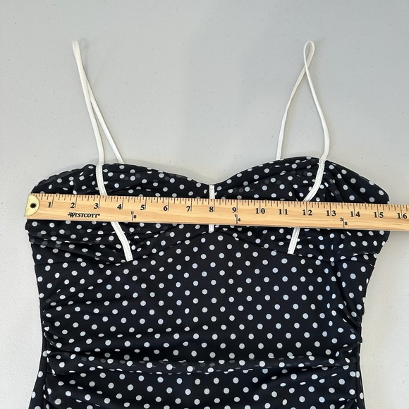 Vtg Y2K Polka Dot Midi Dress Size L Trixxi Black White Hi Lo hem Fairy - Picture 4 of 9